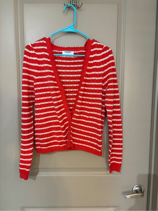 Old Navy Sweaters - Old Navy Red and White Striped V-Neck Cardigan